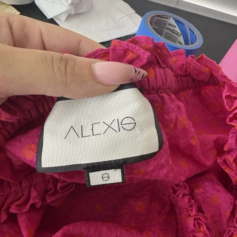 Alexis Marilena Smocked Dress Womens Small Pink Polka Dot Off Shoulder